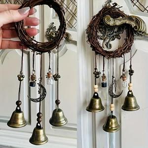 Witch Bell Wind Chime, Vintage Bells, Rustic Wooden Wreath Design, Perfect for Home Decor & Outdoor Hanging, Outdoor Wind Chime