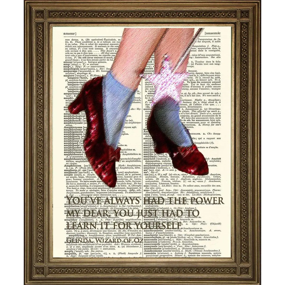 WIZARD OF OZ: Ruby Slippers 'Power' Quote Dictionary Art Print