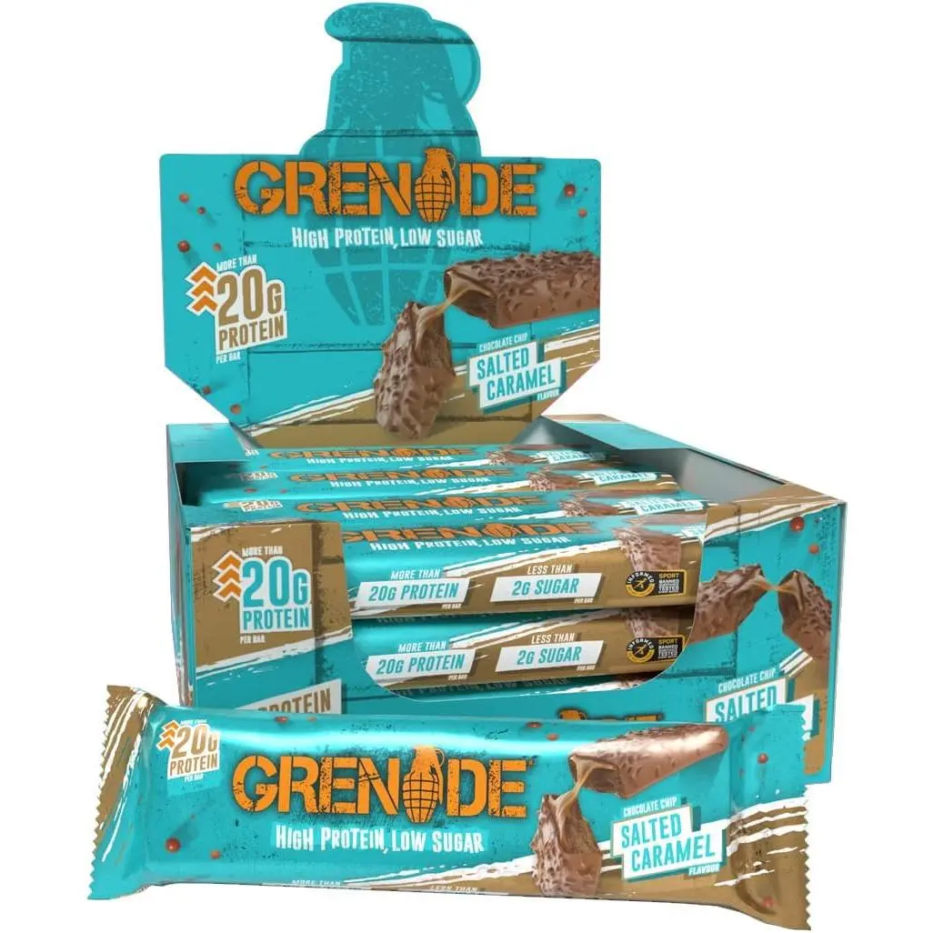 Grenade High Protein, Low Sugar Bar - Chocolate Chip Salted Caramel, 12 x 60 g