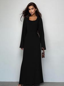 Women's Plain Flounce Sleeve Tie Back U Neck A Line Dress, Elegant Long Sleeve Maxi Dress for Spring & Fall, Women's Clothing for Daily Wear, Birthday Dresses 2024, Dresses for Women,
