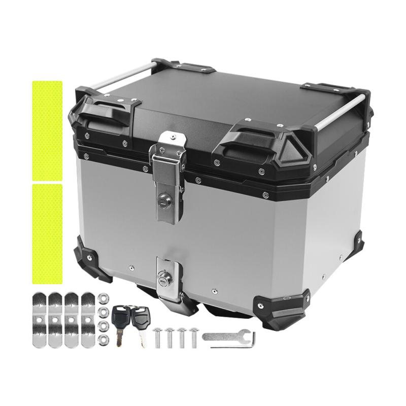 45L Motorcycle Top Box Aluminum XB45 Trunk Rear Tail Case with Base Plate & Lock 0