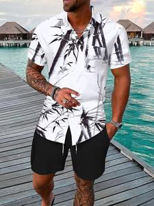 Two-Piece Set Men's Floral Print Shirt & Shorts Set, Regular Fit Casual Short Sleeve Button Front Top & Shorts, Men's Summer Set for Beach Vacation