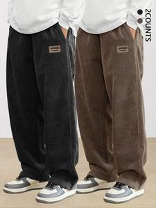 Men's Letter Print Corduroy Pants, Casual Comfy Straight Leg Trousers for Daily Wear, Fashion Men's Bottoms for All Seasons