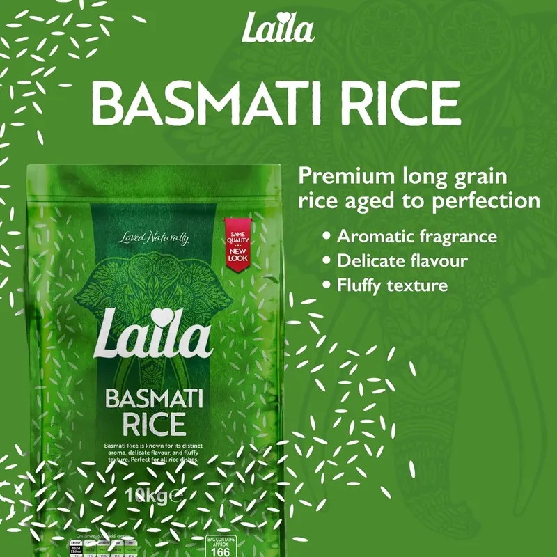 Laila Basmati Rice 10Kg | Aromatic Long Grain Rice for Biryani, Pilaf, Pulao | Gluten Free & Pure 3