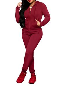 Two-Piece Set Women's Solid Zip Up Hoodie & Pocket Pants Set, Casual Long Sleeve Hooded Sweatshirt & Trousers for Fall & Winter, Women's Clothes for Daily Wear