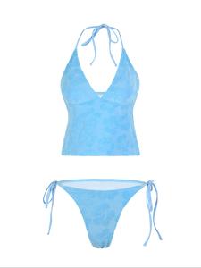 Women's Floral Pattern Halter Neck Tankini Set, Casual Swimsuit Set, Ladies Swimwear for Beach Holiday Vacation