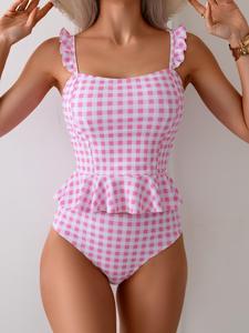 Women's Plaid Print Tankini Set, Casual Sleeveless Swim Top & Swim Bottom Two-piece Swimsuit for Beach Holiday Vacation, Ladies Swimwear for All Seasons, Tankini Swimsuits Women