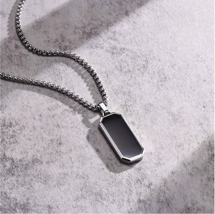 1pc Stainless Steel Necklace, Men's Simple Black Drip Oil Stainless Steel Pendant, Men's Personality Gift Christmas New Year Valentine's Day Holiday Gift 1