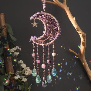 Moon & Star Design Hanging Decor, 1 Count Artificial Crystal Sun Catcher, Hanging Decor for Home Window Garden, Wedding Party Decoration, Ornaments