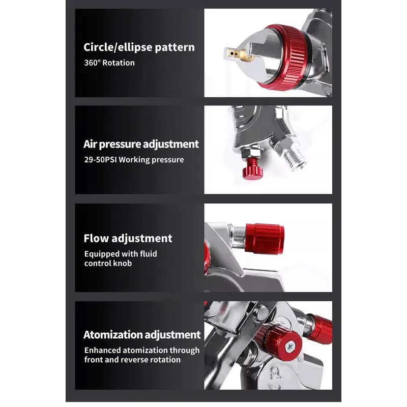 Spray Gun Paint Gun Kit HVLP Gravity Feed Air 1.4mm 1.7mm 2mm 3 Nozzles Set UK 4