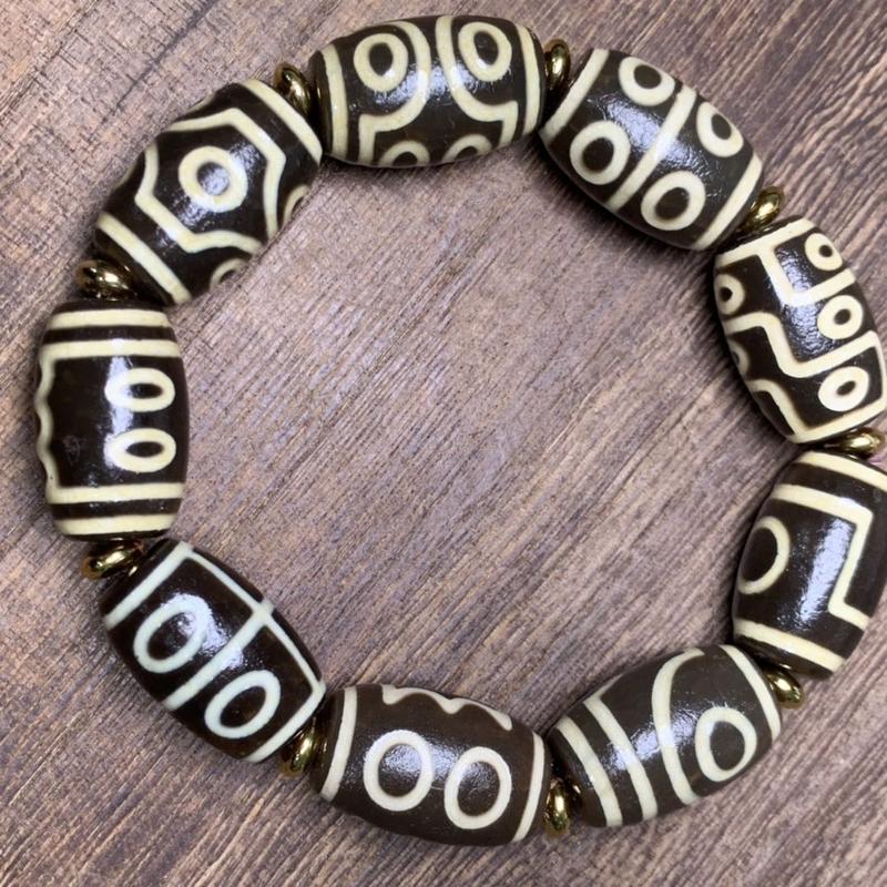 RAZZAQ MART SHOP Tibetan agate dzi bead bracelet, one look and nine eyes family photo dzi bead bracelet, old material men's and women's dzi beads wholesale 3
