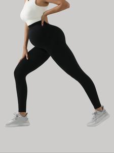 Women's Solid High Waist Maternity Sports Leggings, Comfy Breathable High Stretch Yoga Tummy Control Leggings, Maternity Sportswear for Indoor Outdoor Wear