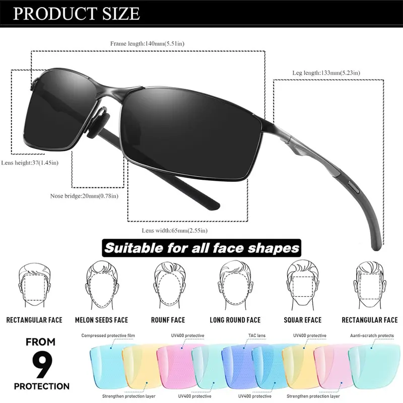 Mens Polarized Sunglasses UV400 Pilot Sport Glasses Driving Eyewear for Men Sun Glasses Sports Eyewear Fishing Golf Driving UV400 Protection 2