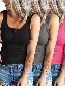 Women's Plain Square Neck Ribbed Tank Top, Casual Sleeveless Button Front Top for Summer, Ladies Clothes for Daily Wear