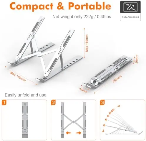 Adjustable Laptop Riser for Desk, Portable Laptop Stand with 6 Angle Adjustment 2