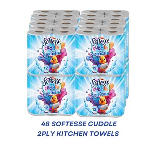 2 PLY SOFTESSE CUDDLE Super Soaker 48 Kitchen Roll - Low Budget!!! - 2-Ply Mega Absorbent Paper Towel Roll with 200 Extra Thick Sheets - Cleaning