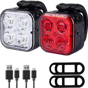 USB Rechargeable Bike Light, 1 Set Waterproof Bicycle Light with 4 Modes, Bike Headlight & Tail Light Set, Easy to Install, Outdoor Cycling Accessories