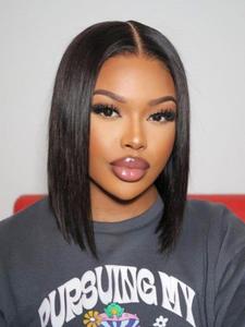 Short Straight Bob Wigs for Women, Gorgeous Fluffy Wigs without Bangs, Human Hair Wigs for Party, Daily Use