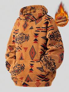 Men's Ethnic Pattern Hoodie, Casual Loose Long Sleeve Hooded Sweatshirt for Winter, Men's Clothes for Daily Wear