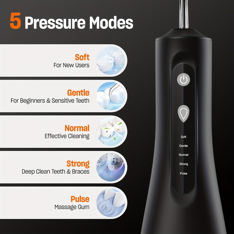 Water Dental Flosser For Teeth Cleaning, Cordless Portable Oral Irrigator Rechargeable, 5 Modes-5 Tips, Powerful Water Teeth Cleaner For Home Travel 4