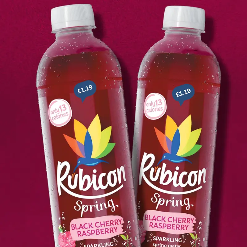 Rubicon Spring Black Cherry Raspberry Sparkling Water with Real Fruit Juice PMP 500ml - Pack of 12, Only 13 Calories Per Bottle - Beverage 1