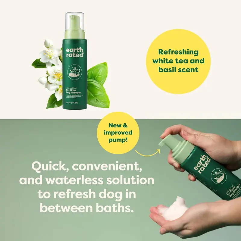 Earth Rated No-Rinse Dog & Puppy Shampoo, Convenient Waterless Dog Shampoo for Cleaning, Conditioning & Detangling, for All Coat Types, Refreshing White Tea & Basil Scent, 7 oz. 3