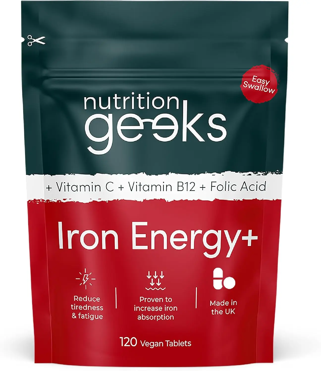 Iron Tablets High Strength Tablets with Vitamin C, B12 & Folic Acid - 120 Vegan Supplements for Women and Men - 14mg Iron Vitamin for Enhanced Energy Support