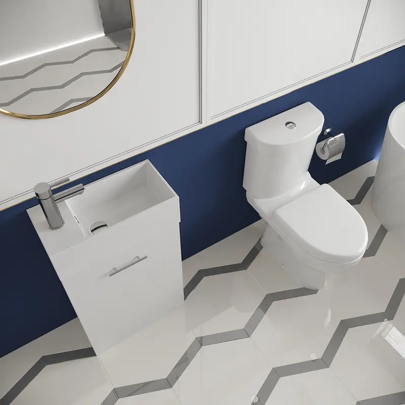 Cloakroom Suite - Floor Standing Vanity and Toilet Set - Gloss White 1