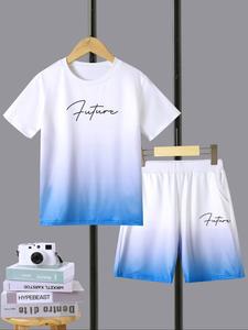 Two-Piece Set Boy's Letter Print Tee & Shorts Set, Casual Short Sleeve T-shirt & Shorts for Summer, Kids Clothes for Daily Wear
