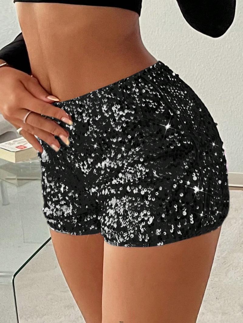 Product Introduction of Occasions Concert And For Suitable Waisted High Sparkly Summer Women EZwear tiktok Plus Size s Sequin Fabric Black Tight Shorts Party Music Festival 55