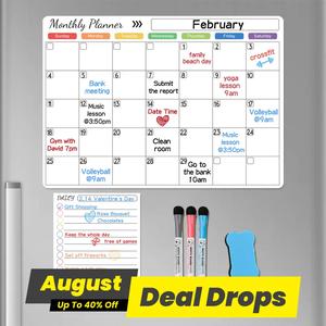 Magnetic Dry Erase Calendar, 1 Set Monthly Calendar Whiteboard with 3 Dry Erase Markers & 1 Eraser, Daily Planner for Fridge, Office Stationery & Supplies