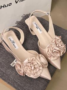 Women's Elegant Rose Decorated High Heel Sandals, Heeled Sandals, Trendy Minimalist Pointed Toe Sandals, Chic All-match Shoes for Daily Wear, Girl