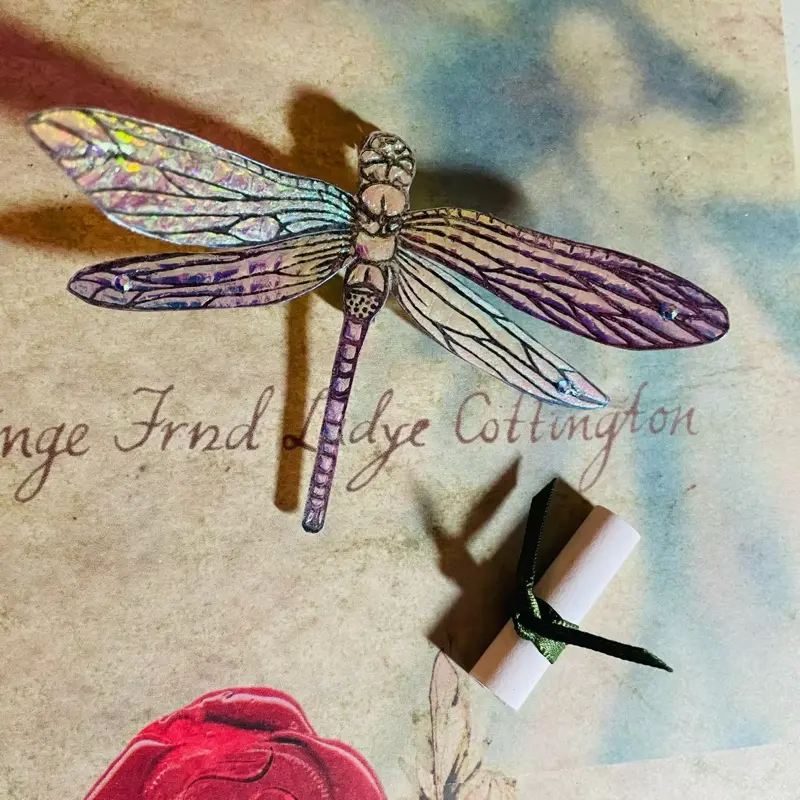 Handmade Iridescent Dragonfly Brooch with Meaning Scroll and Gift Box - Perfect Accessory for Women's Outfits