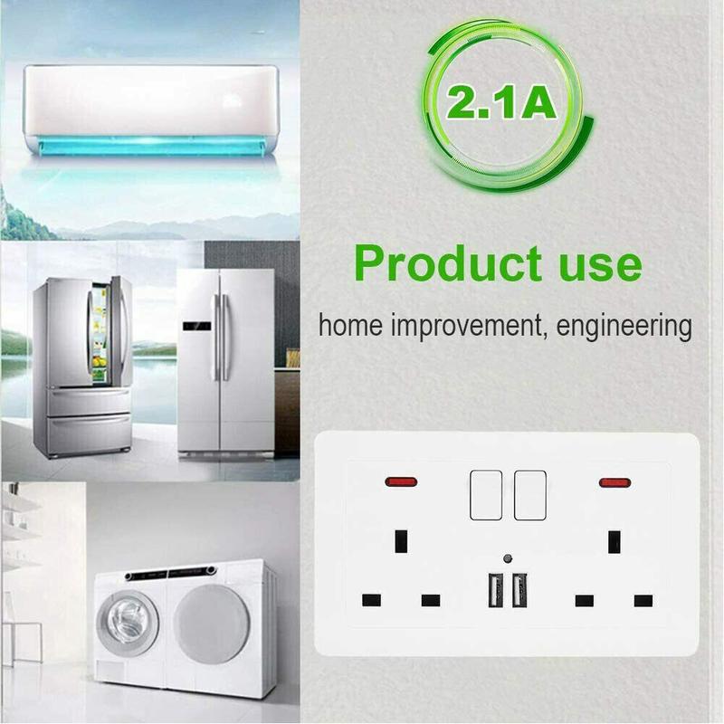 Product Introduction of Double Wall Plug Socket 2 Gang 13A w/ 2 Charger USB Ports Outlets Flat Plate UK 13