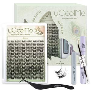 uCoolMe Lashes Born 3D Vivi With Invisible Band Fluffy DIY Lashes Extension Kit 8-18mmMIX with Bond & Seal & Remover Beginner Friendly Individual Lash Cluster Set Waterproof and Long lasting Makeup For Girl Cosmetics 3D Fluffy Eyelashes