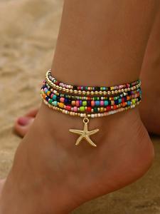 Boho Style Starfish & Beaded Anklet, Fashionable Beaded Anklet for Women & Girls, Casual Trendy Body Jewelry for Party, Daily Decor for Birthday Gift