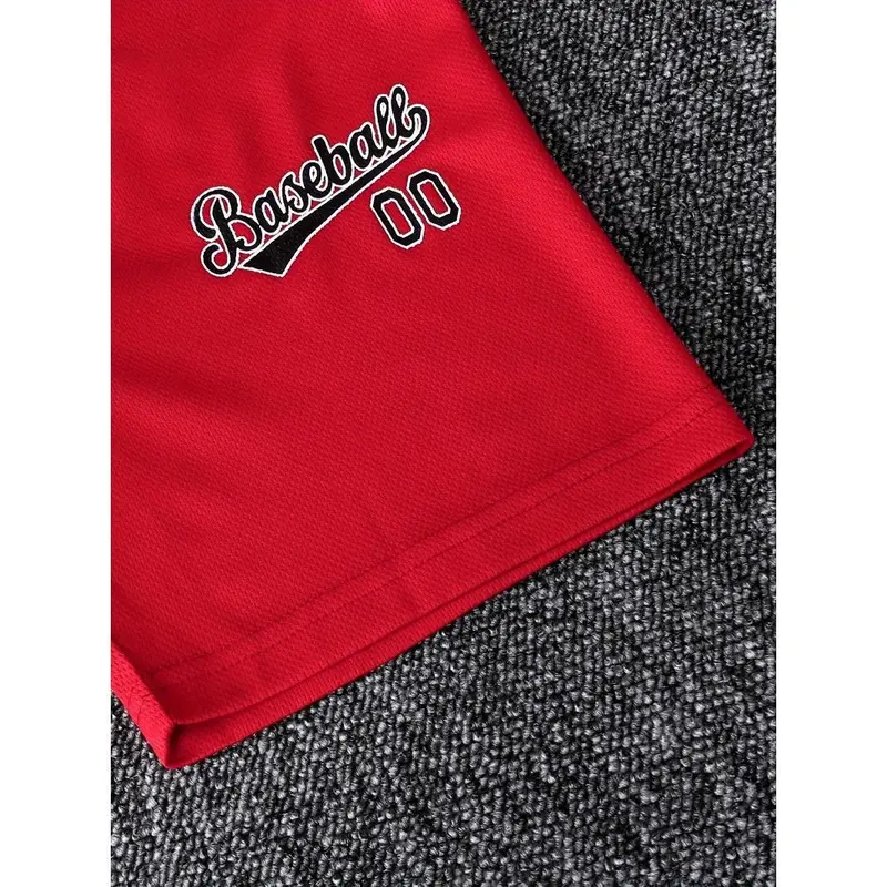 [Playtime Apparel] Boys' Dreamy Dresses Summer Baseball Jersey & Shorts Set - Red with Black Lettering, Casual Polyester Outfit with Elastic Waistband, Perfect for Playtime, Perfect for Outdoor 5