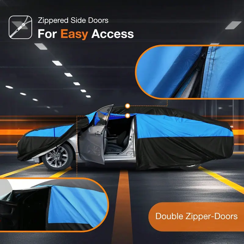 SUV Car Cover Waterproof Breathable,Outdoor Car Cover Rain Dust Sun UV Protection Cover,Universal Car Jacket Black With Blue For Saloon Length 450 To 470 Cm- Blue 2