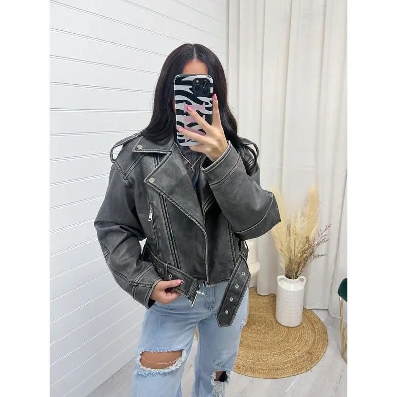 2024 New Oversized faux leather biker jacket-3 colours Womenswear Coats Womenswear Coats