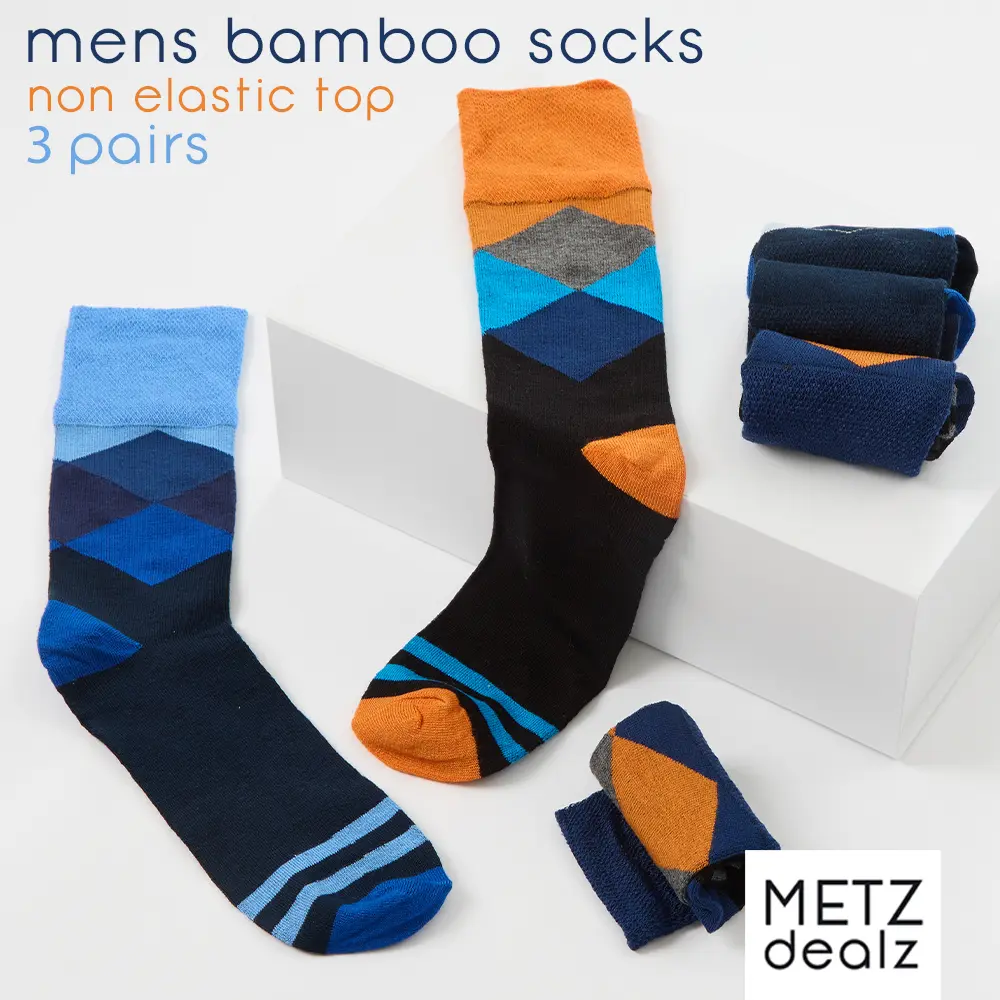 Mens Diabetic Socks for Swollen Feet Comfort Fit Loose Non Elastic Top Socks for Him Bamboo Antibacterial Gentle Soft Fabric Uk 6-11