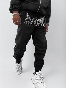 Men's Letter Print Drawstring Warm Sweatpants, Regular Fit Casual Pocket Trousers, Men's Black Trousers, Lazy School Outfit