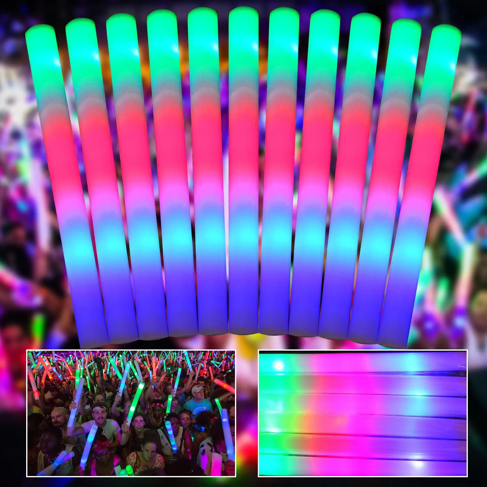 PIIMNT 50Pcs Foam Glow Sticks, Foam Glow Sticks for Wedding,3 Modes Flashing LED Light Sticks, 15.7in Glow Sticks Party Packs Glow In The Dark Led Glow Sticks for Birthday Concert Rave