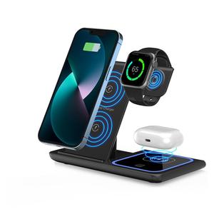3-in-1 Foldable Wireless Charging Station, 15W Fast Wireless Charger Stand, Suitable for iPhone 15 14 13 12 11 X 8 Pro Max, iWatch Ultra-9/8 7/6/5/4/3/2, AirPods 3/2, Folding Smartphone Charger Stand
