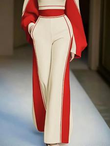 Women's Colorblock Striped Print Wide Leg Pants, Elegant Casual Loose Comfy Trousers for Daily Wear, Ladies Bottoms for All Seasons, Womenswear, Wideleg