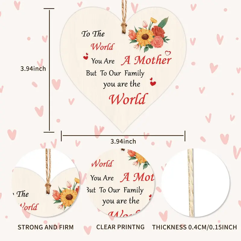 Happy Mothers Day Heart Signs Gifts from Daughter Son,I Love You Mum Handmade Wooden Heart Plaque Mummy Presents Happy Mothers Day Birthday Gifts Card for Best Mum Decor 5