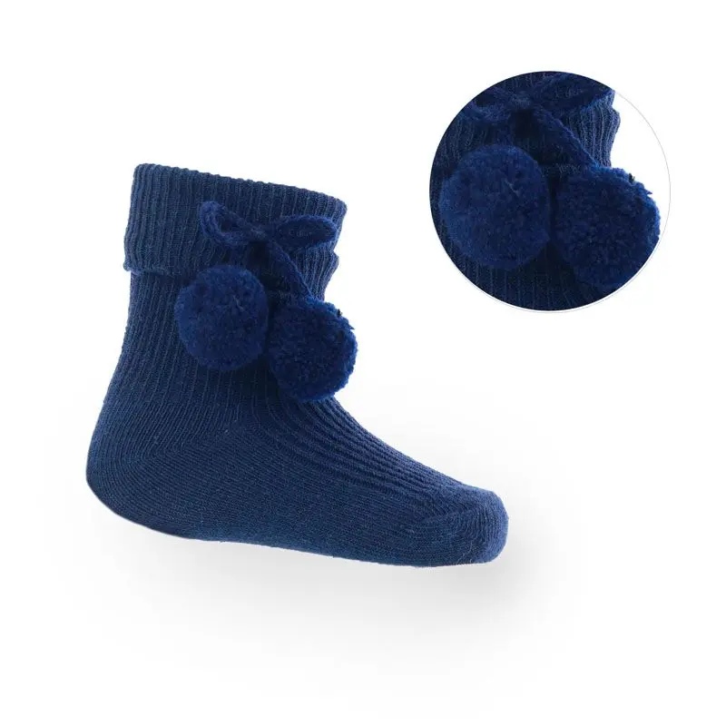 Soft Touch Pom Pom Ankle Socks - Navy 2