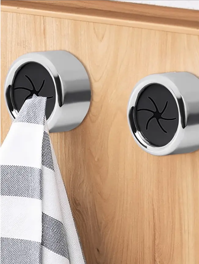 2 Pcs Kitchen Towel Holder, Self Adhesive Wall Dish Towel Hook, Round Wall Mount Towel Holder for Bathroom, Kitchen and Home, Wall, Cabinet, Garage, No Drilling Required