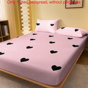 Heart Print Fitted Sheet without Pillowcase, 1 Count Elastic Comfortable Mattress Cover, Mattress Topper, Sweet Bedspread, Cozy Bedroom Accessories, Christmas Decor Bedding for Home Bedroom & Hotel, Christmas Gifts, Christmas Decorations
