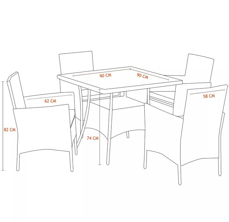 Brown Rattan Patio Dining Set for 4 with Glass Top 3