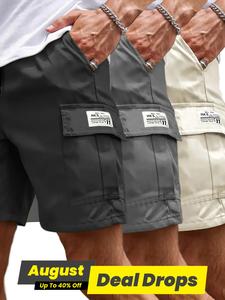 Men's Solid Color Cargo Shorts, Regular Fit Casual Comfy Shorts for Summer, Men's Bottoms for Daily Wear